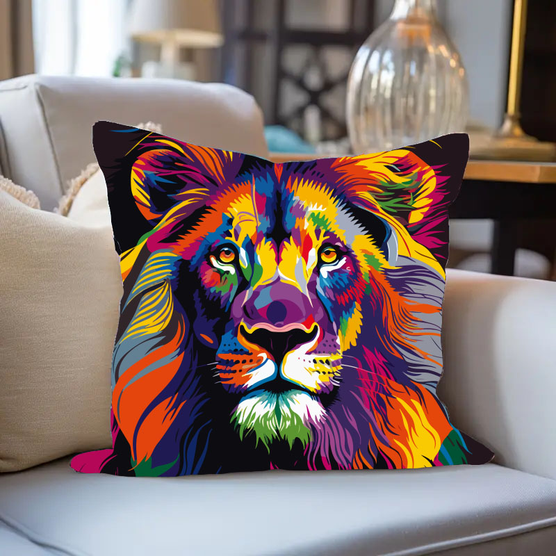 鲜艳狮子图案床头靠枕套抱枕套温馨舒适家居装饰
