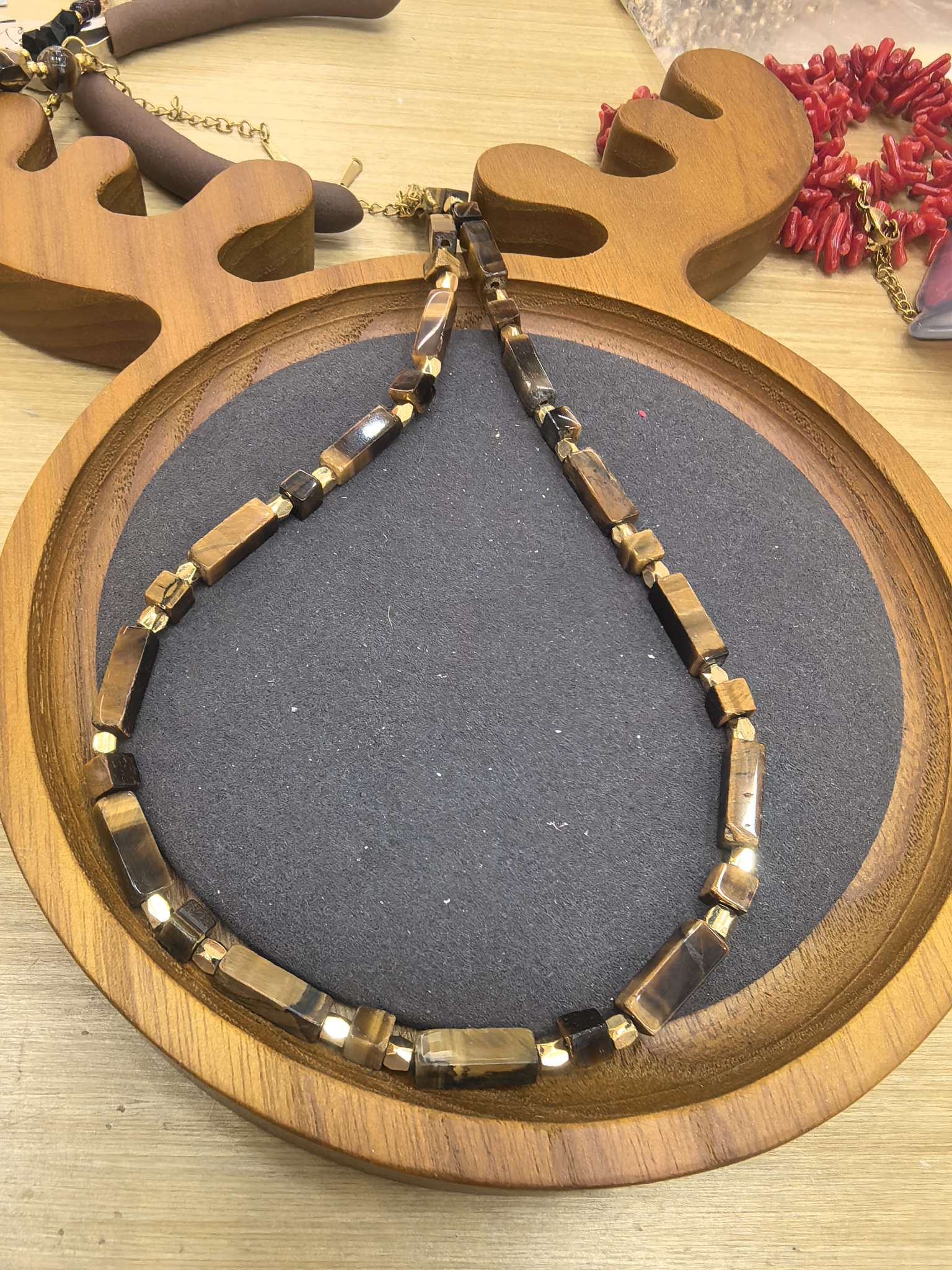 进口时尚珠宝女款金色玉坠天然石项链墨西哥饰品首饰品礼物