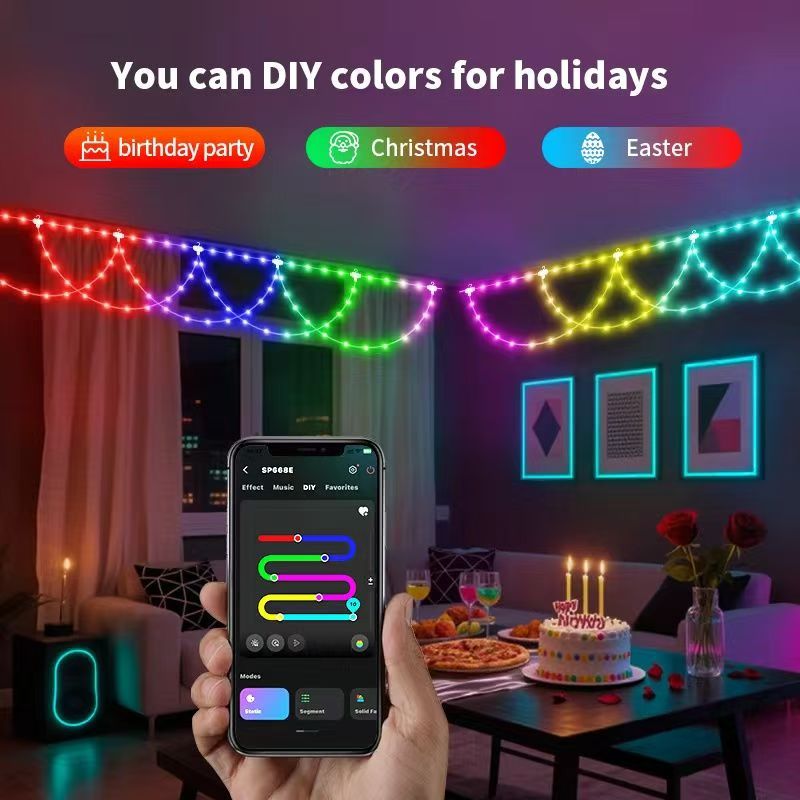 Outdoor LED light strings, color-changing LED, eave lights, garden lights, curtain lights, waterproof, mobile APP+ remote control color lights, atmosphere lights, string lights, decorative lights, festival decorative light strings, LED lighting fixtures detail image 3