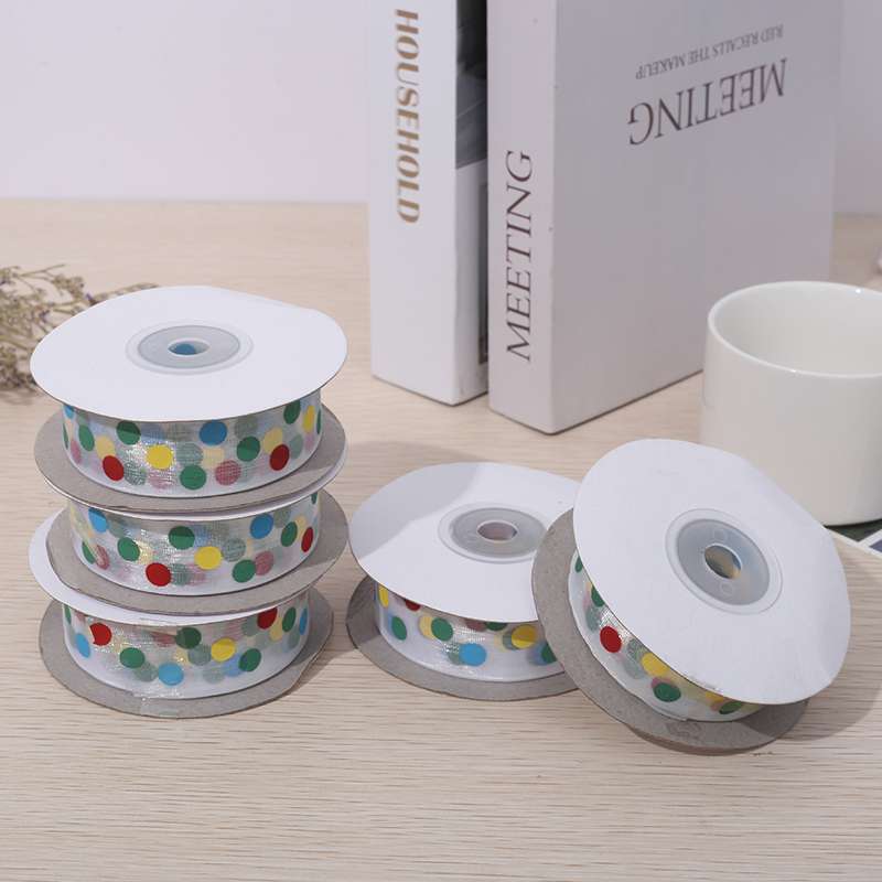 2.5 cm Hansha printed dot ribbon gift packaging clothing headwear accessories 25 yards per roll Application Scenario