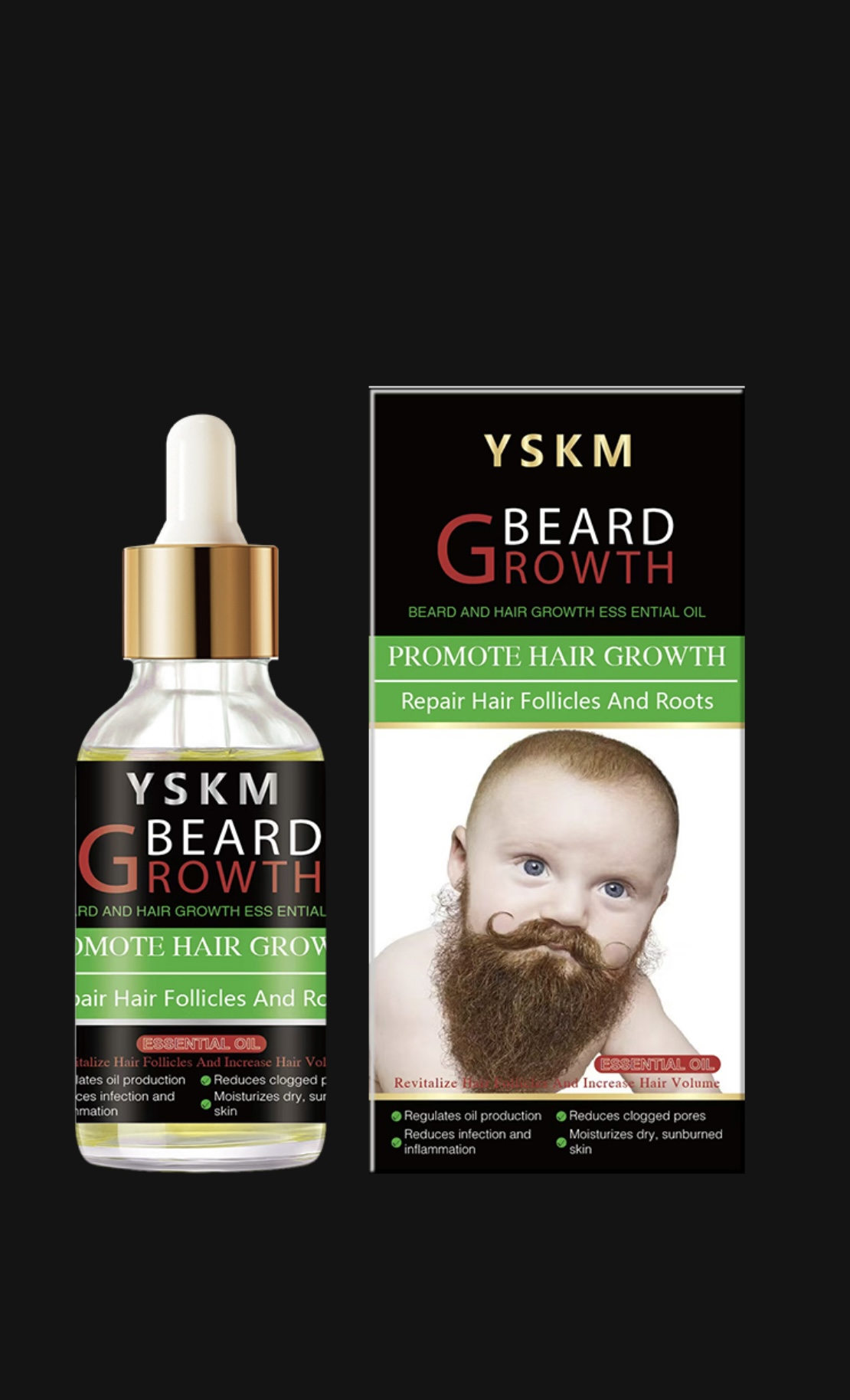 YSKM Beard Growth Essential Oil repairs hair follicles and roots, promotes beard hair growth, regulates sebum, reduces pore blockage, moisturizes and soothes the skin
