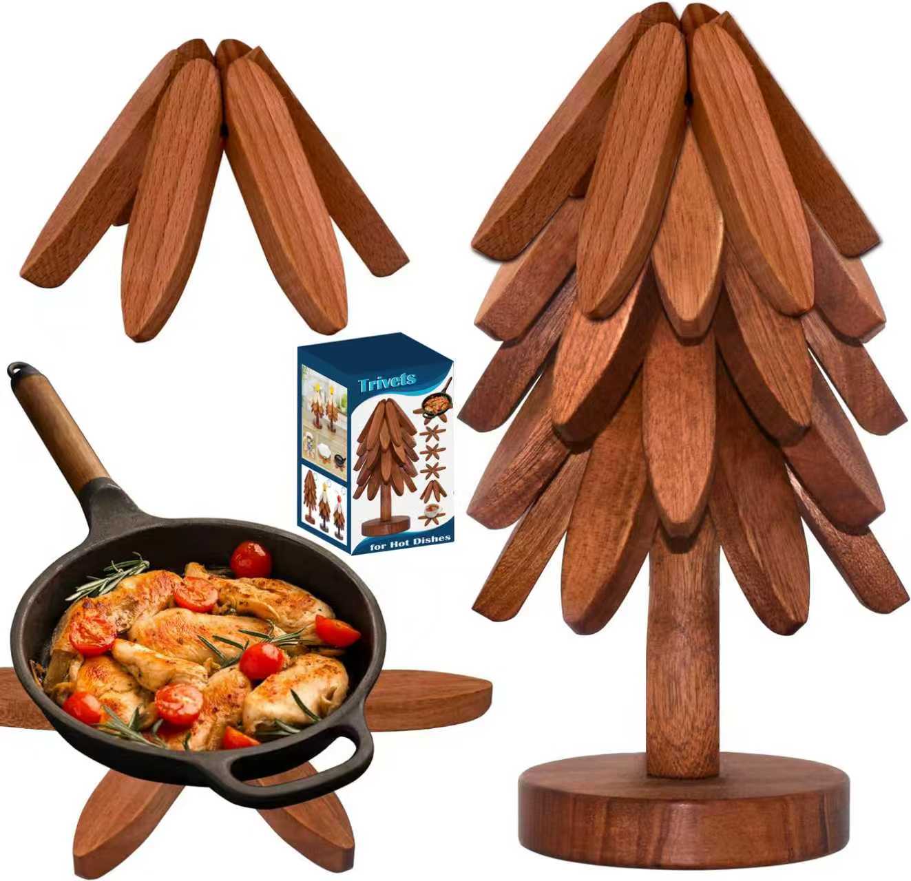 高端圣诞树绝缘垫，餐桌装饰，创意设计，木质结构，耐热锅垫，可折叠杯垫，碗垫