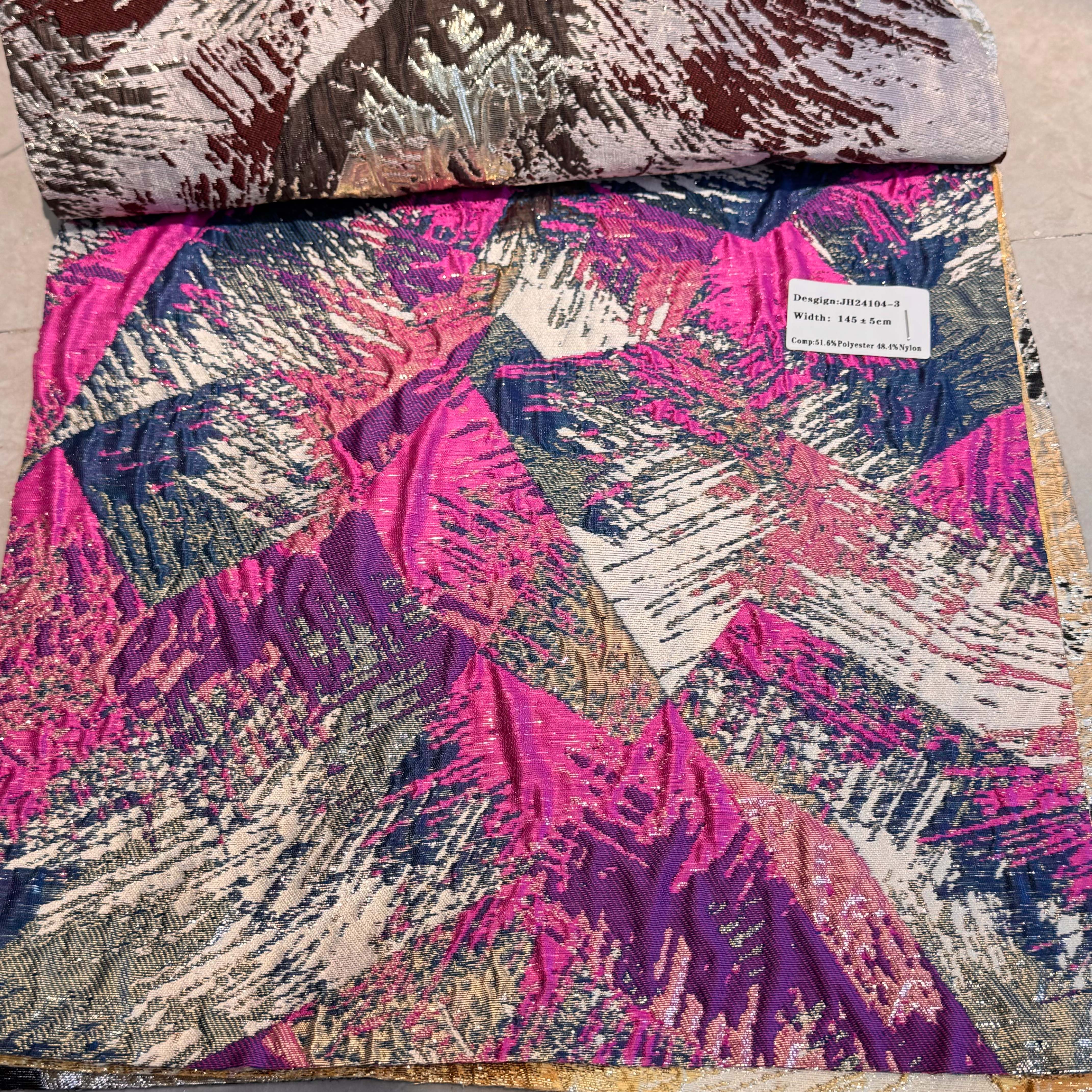 高精密不规则闪光亮丝立体浮雕蓝金撞色羽毛色织提花面料时装礼服连衣裙半裙伞裙外套布料详情6