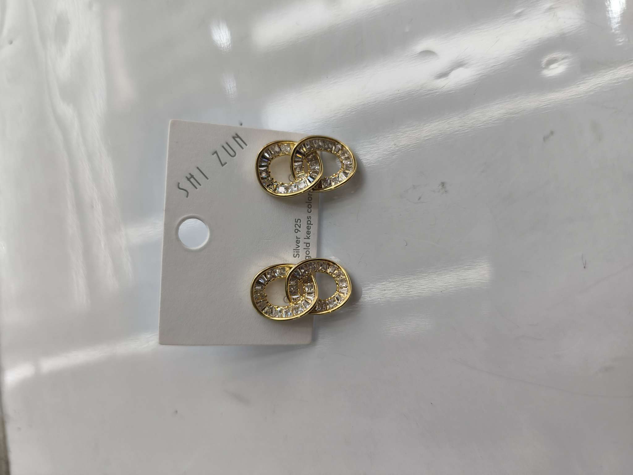 轻奢东大门潮爆款时尚耳钉精致超闪满钻耳饰几何小众双环耳环细节图