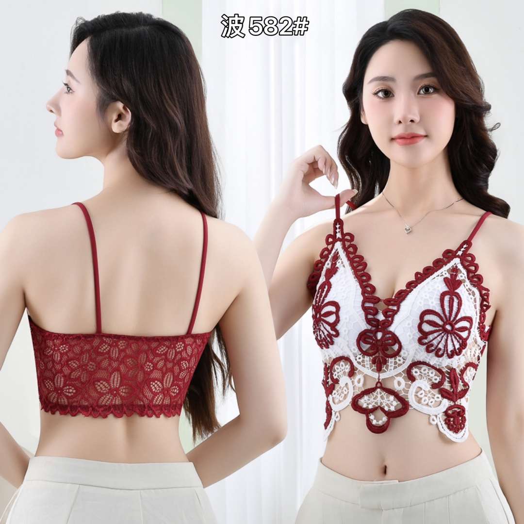 性感水溶花蕾丝美背新品吊带背心带胸垫