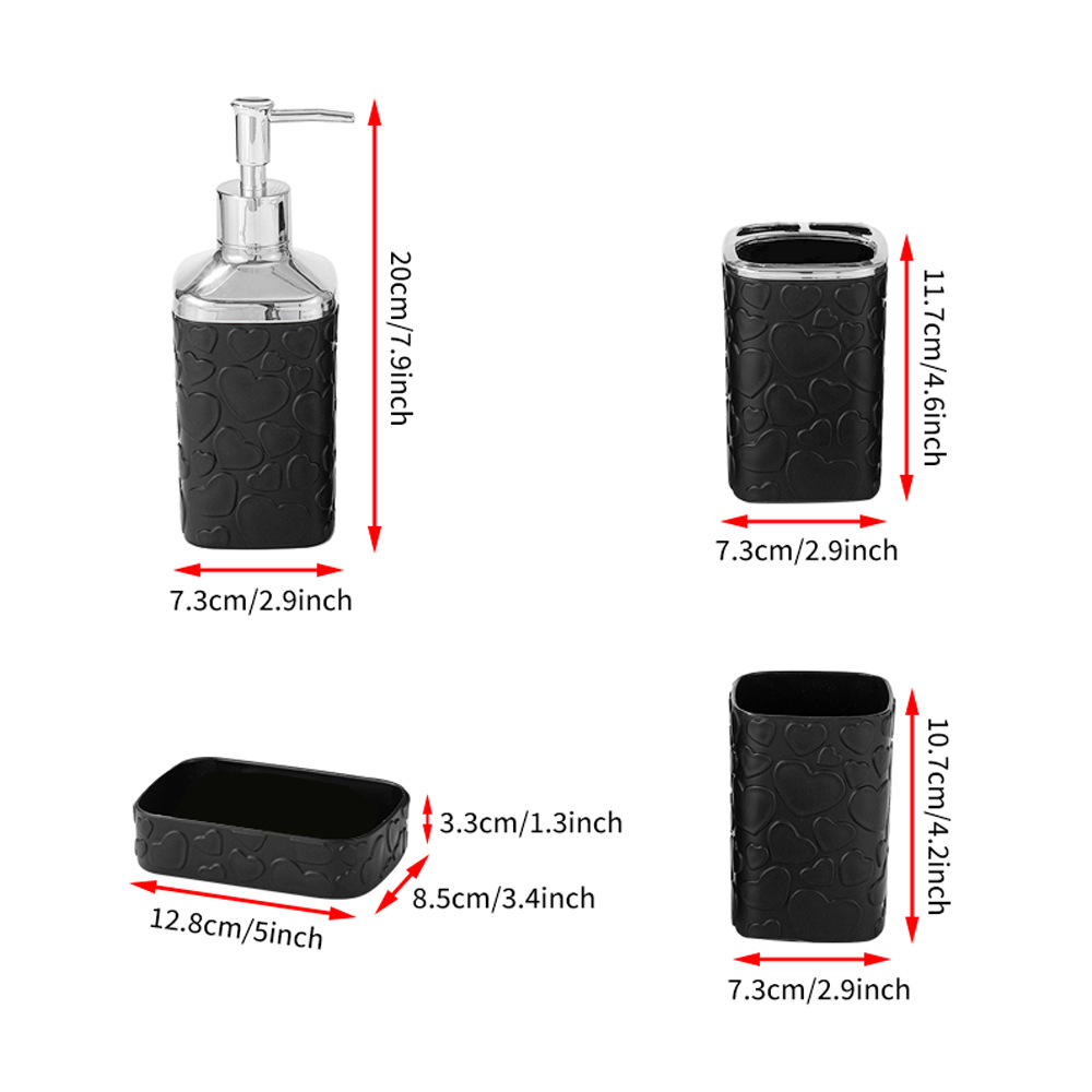 Hot-selling heart-shaped relief bathroom 4-piece set, hotel and household plastic cups, lotion bottles, mouthwash cups 4-piece set details Picture