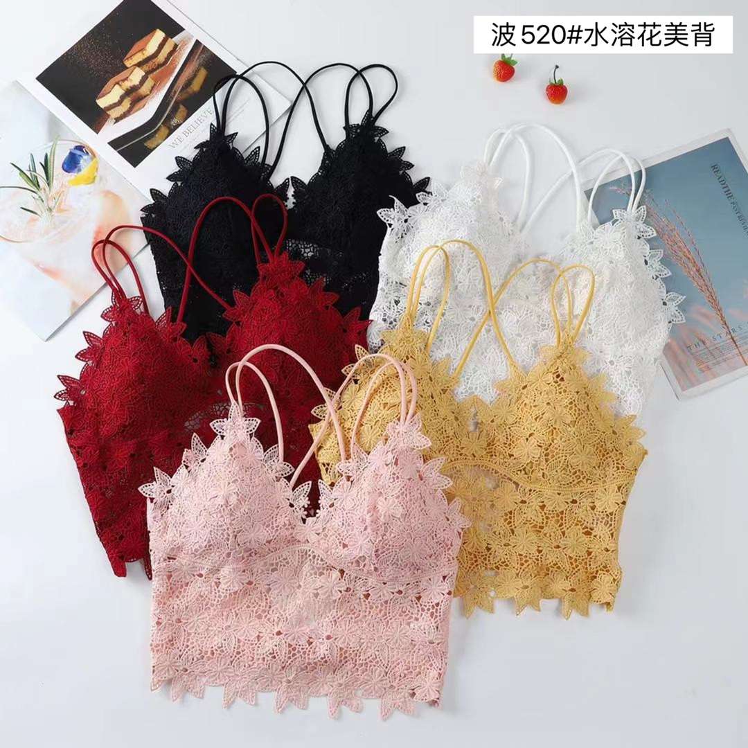 Halter top with chest pad water-soluble floral beauty back series Item Picture
