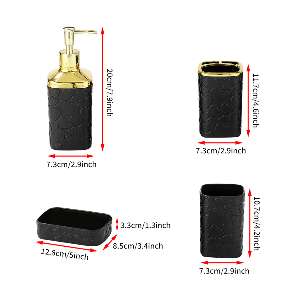 Four-piece bathroom set, simple heart-shaped embossed toiletries set, toothbrush and mouthwash cup, creative bathroom ornaments details Picture