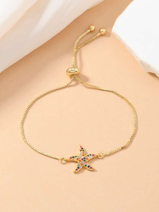 新款海星可调节长度手链女海星铜微镶锆手饰镀金星星情侣礼物锆石手链