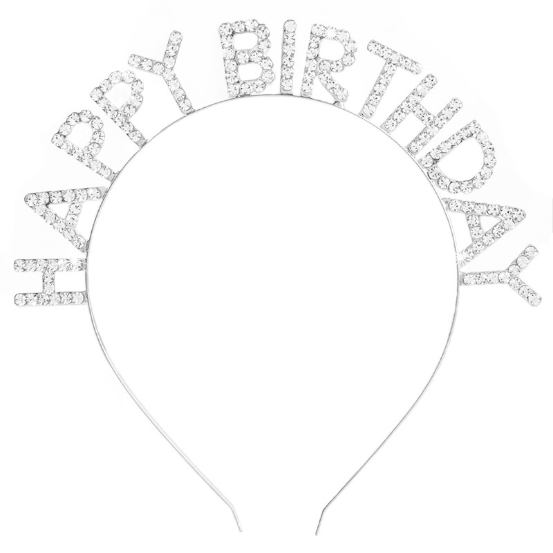 Cross-border BIRTHDAY party headband with letters "HAPPY BIRTHDAY", rhinestone headband,  shiny hair accessory, girl birthday party photo and check-in headwear Specification drawing