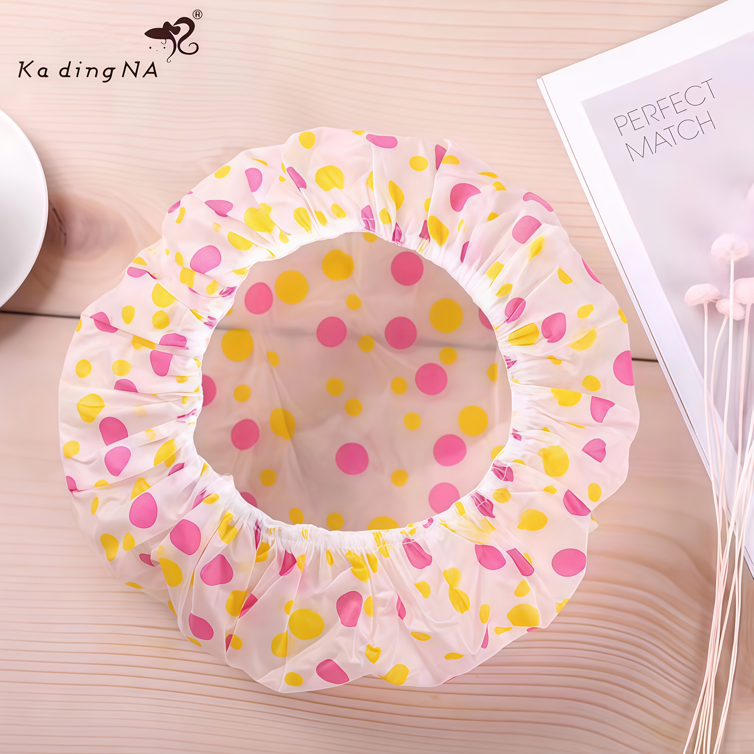 卡丁娜加厚浴帽圆点可爱浴帽女士家用防湿头发套沐浴帽厨房防油烟头套1PCS