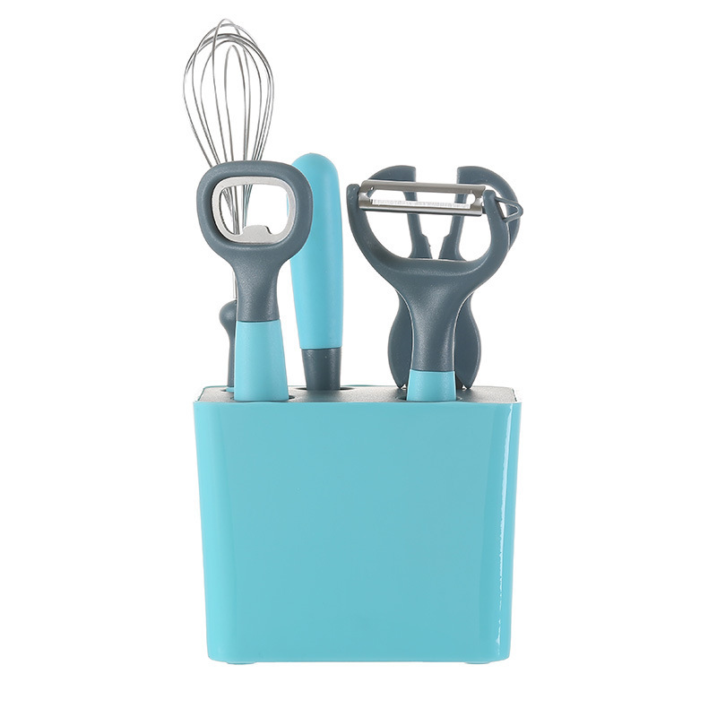 跨境厨房小工具组合PP五件套装带收纳座开瓶器削瓜刨辅食剪水果刀产品图