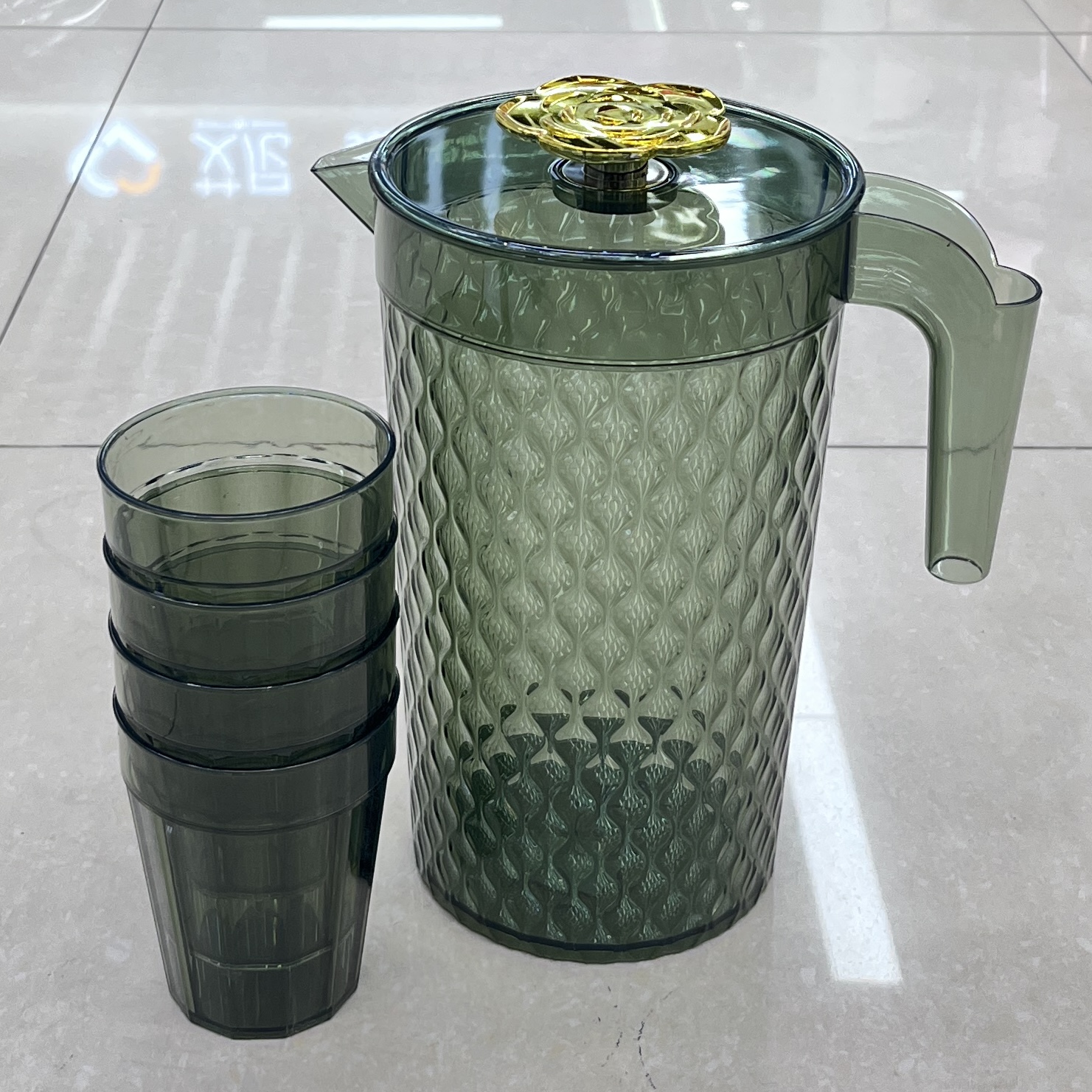 新款优质时尚塑料水壶套装冷水壶透明水壶茶壶礼品杯子