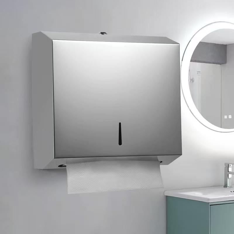 Wall-mounted hand towel box, stainless steel hotel, household, kitchen tissue box, bathroom, non-punching hand towel holder, large-capacity metal tissue box, tissue box, toilet paper, tissue box Specification image