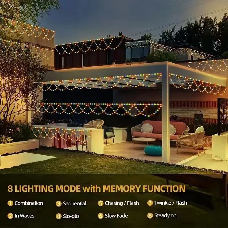 Outdoor LED light strings, color-changing LED, eave lights, garden lights, curtain lights, waterproof, mobile APP+ remote control color lights, atmosphere lights, string lights, decorative lights, festival decorative light strings, LED lighting fixtures detail image 5