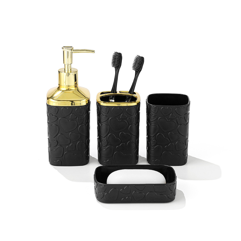 Four-piece bathroom set, simple heart-shaped embossed toiletries set, toothbrush and mouthwash cup, creative bathroom ornaments Item Picture
