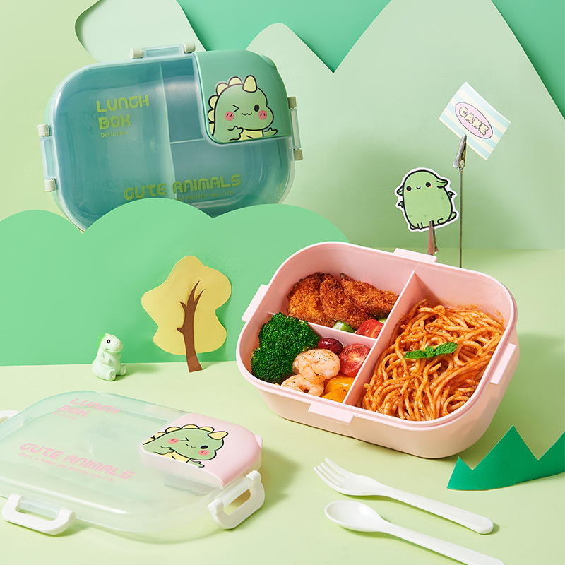 恐龙卡通分格便当盒 儿童可爱便携午餐盒 带餐具学生餐盒保鲜盒详情5