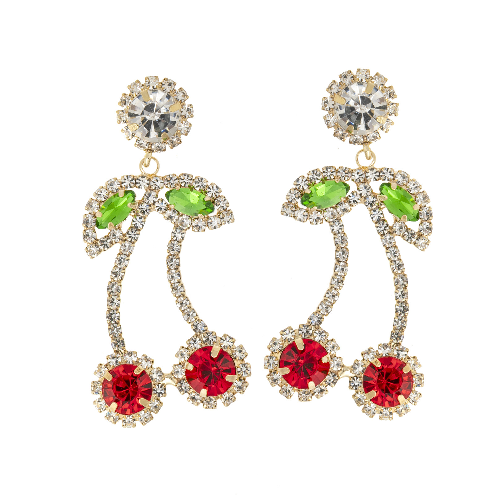 Wholesale of new cross-border European and American fashion red cherry rhinestone earrings, women's design sense and personality pendant with rhinestone setting details Picture