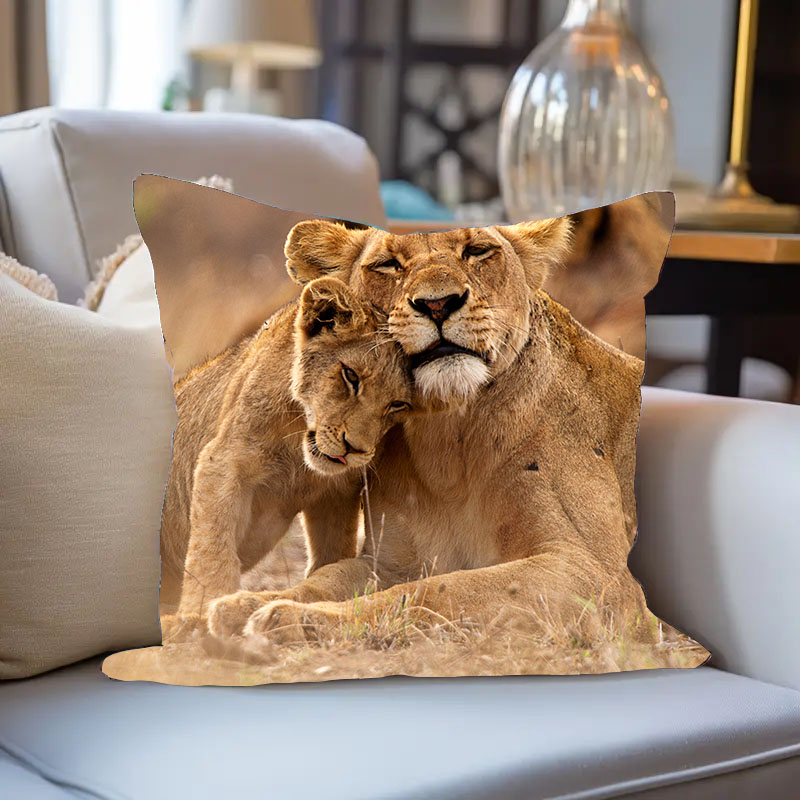 狮子恩爱图案床头靠枕套抱枕套温馨舒适家居装饰