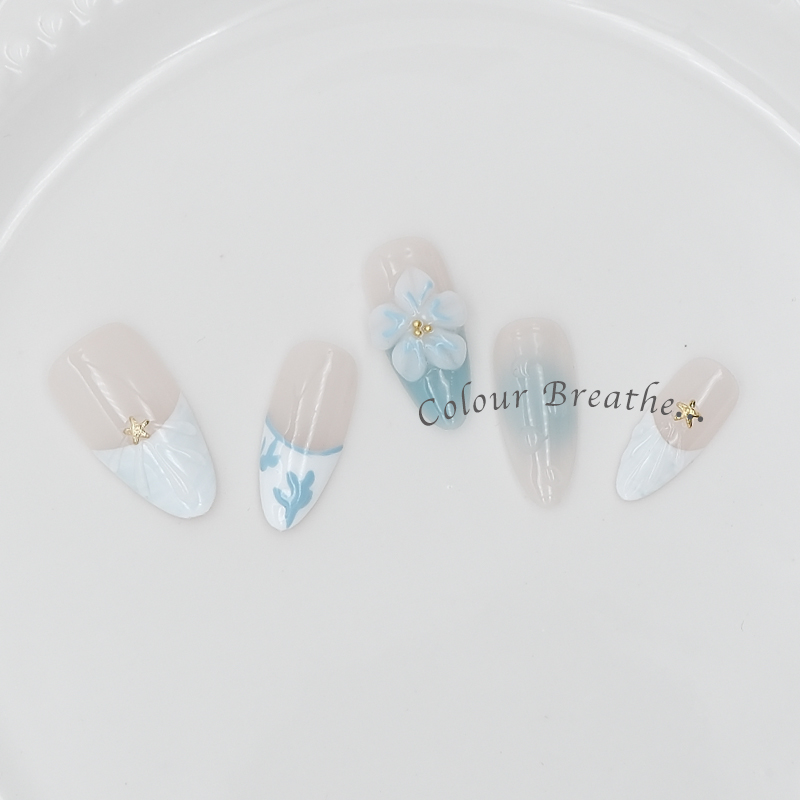 彩呼吸【雕花美甲】跨境外贸专供手工穿戴甲欧美风雕花杏仁甲假指甲贴片批发详情3