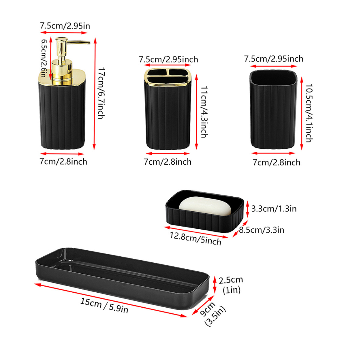 YUFEI Yufei Hotel Homestay Plastic Bathroom and Toiletry Five-piece Set, Striped toothbrush holder, mouthwash Cup tray 5-piece set details Picture
