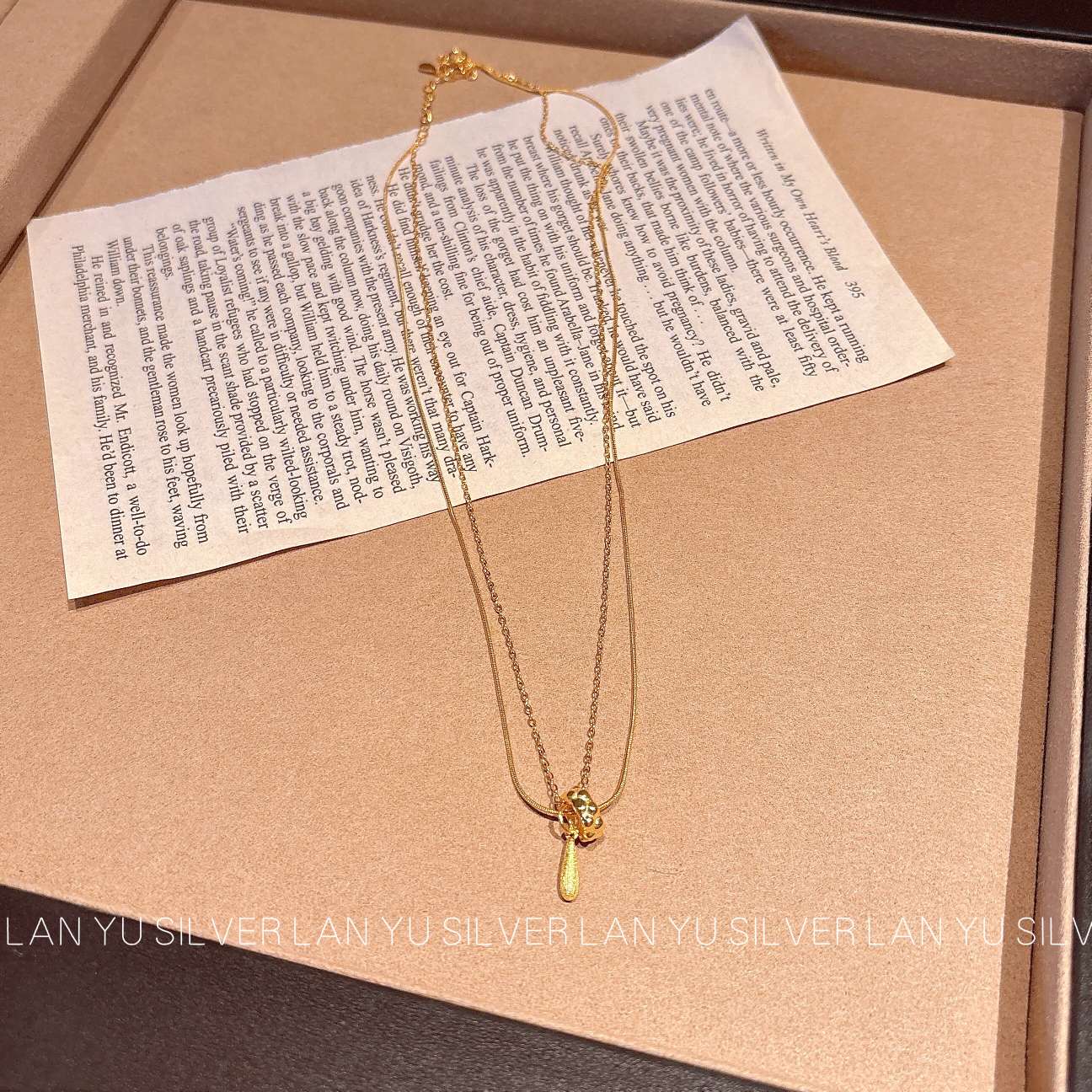 S925通体纯银电镀真金水滴项链时尚百搭简约女款首饰品