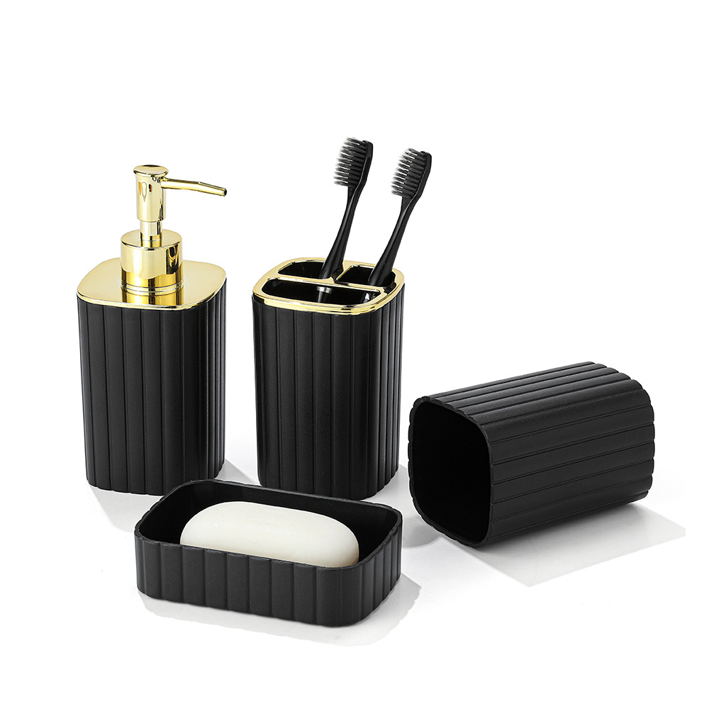YUFEI Yufei Hotel Homestay Plastic Bathroom and Toiletry Five-piece Set, Striped toothbrush holder, mouthwash Cup tray 5-piece set Specification image