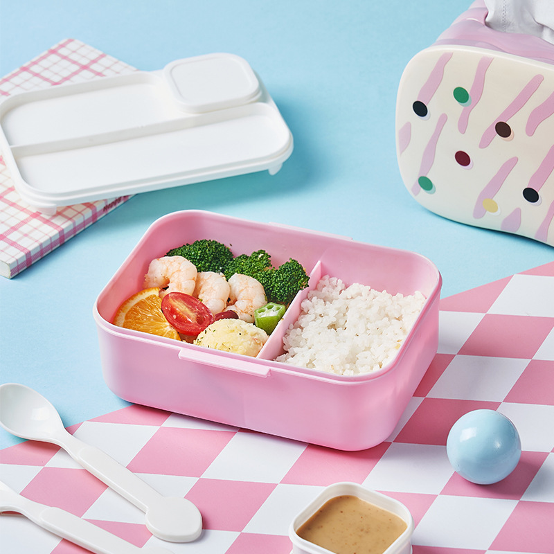 新款可爱塑料饭盒上班族学生分格便当盒多层创意分层勺叉独立料盒 详情图3