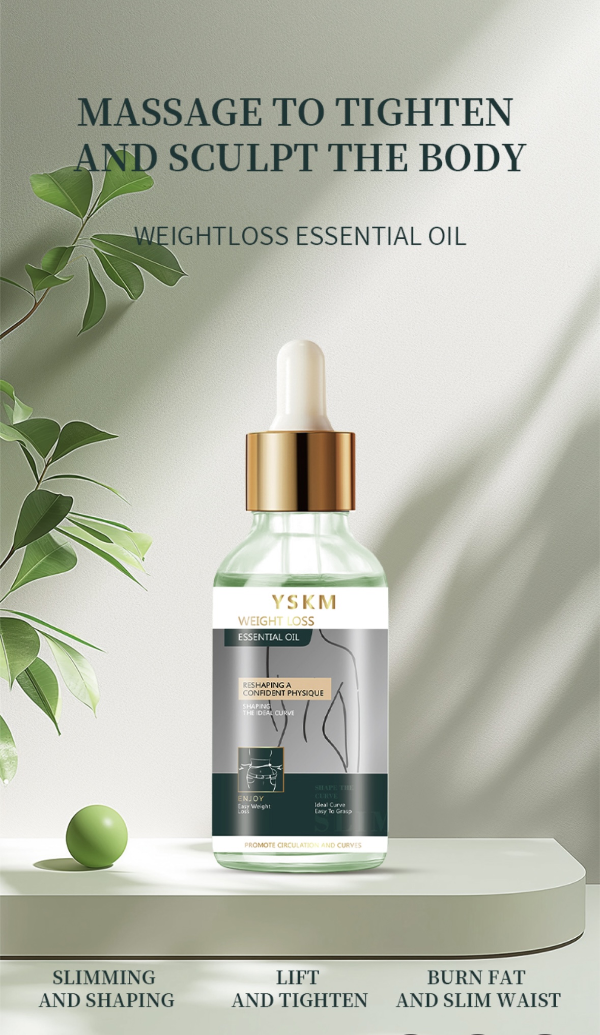 YSKM Slimming Massage essential oil burns fat, shapes, boosts basal metabolism, tightens and lifts, soothes and presses to shape ideal curves, and protects the skin all over the body