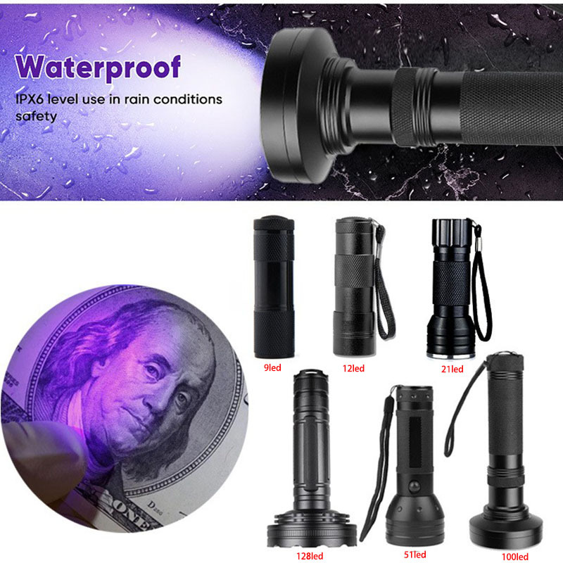 Factory direct sales of led purple light flashlight, multi-functional banknote inspection UV scorpion lamp flashlight, portable 395 ultraviolet flashlight pic 2