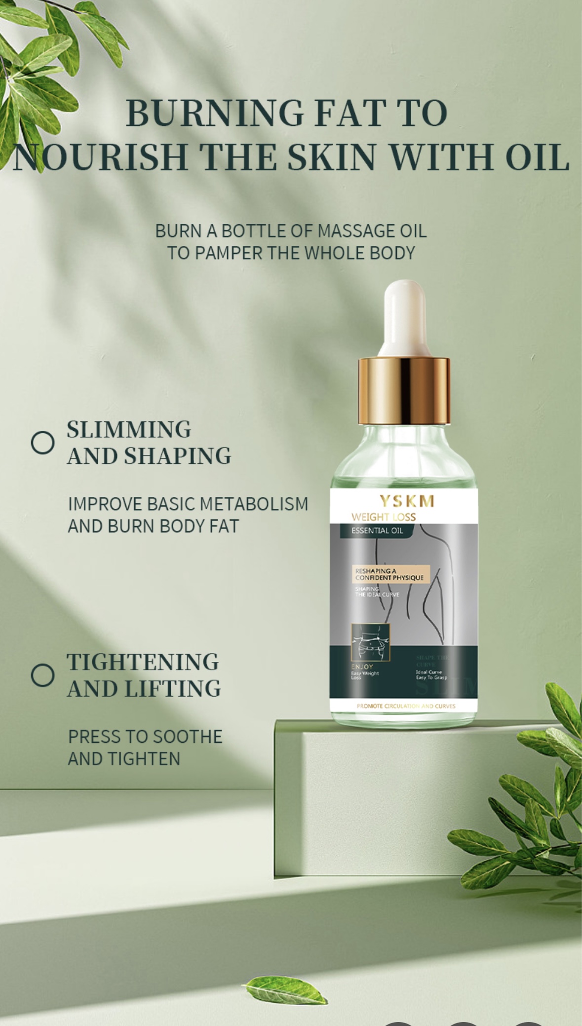 YSKM Slimming Massage essential oil burns fat, shapes, boosts basal metabolism, tightens and lifts, soothes and presses to shape ideal curves, and protects the skin all over the body details Picture