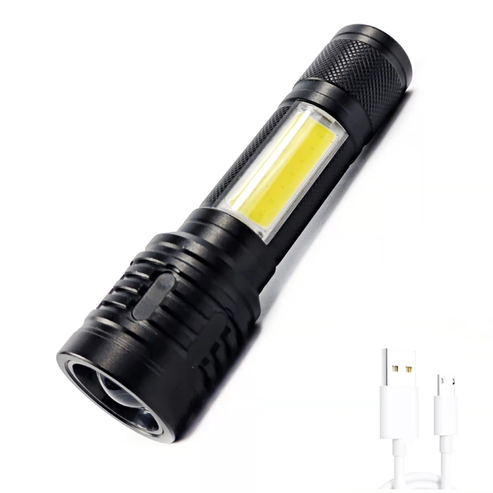 跨境P50变焦强光远射手电 户外USB充电骑行COB侧光手电筒钓鱼灯