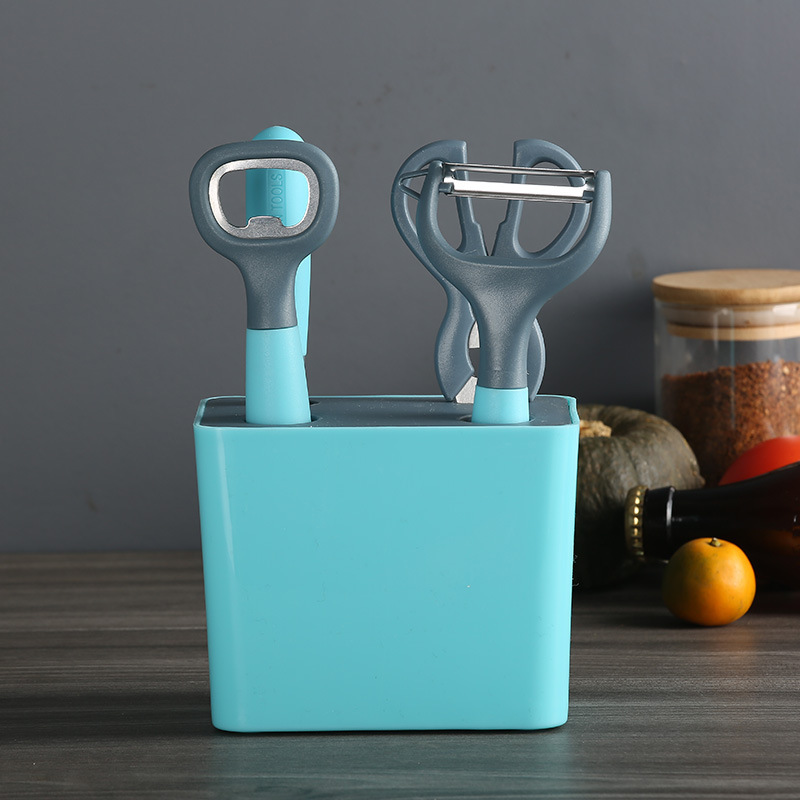 跨境厨房小工具组合PP五件套装带收纳座开瓶器削瓜刨辅食剪水果刀细节图