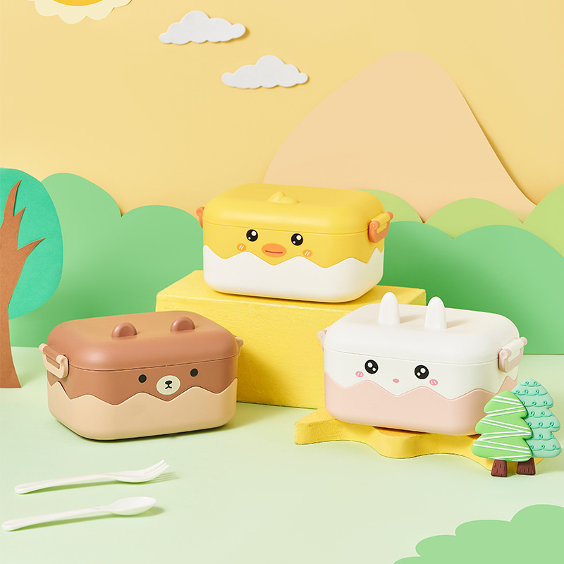 萌系动物造型便携餐盒 小鸭小熊独角兽儿童可爱分格便当盒 学生带饭保鲜盒详情2