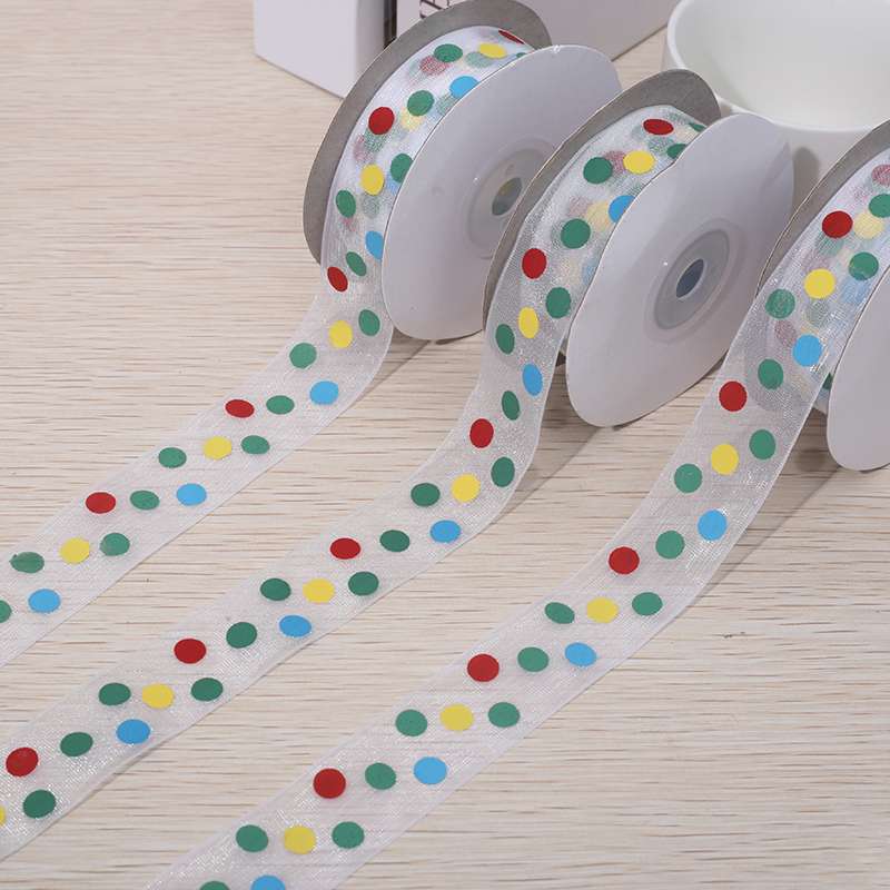 2.5 cm Hansha printed dot ribbon gift packaging clothing headwear accessories 25 yards per roll Item Picture