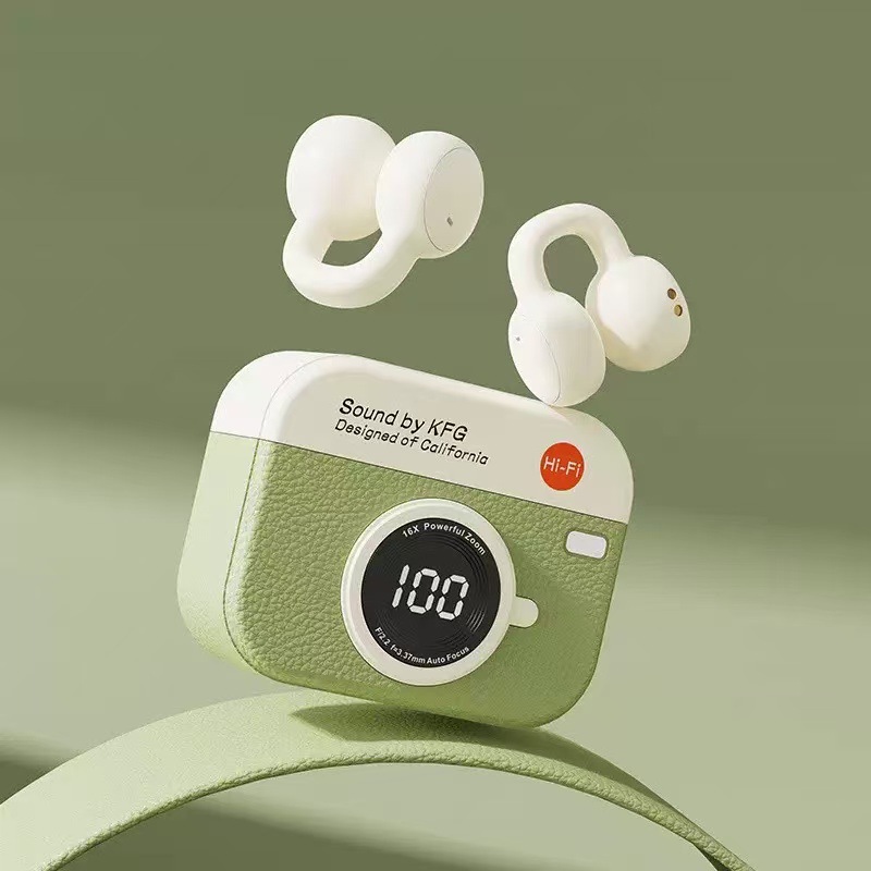 Q86 Retro Camera semi-in-ear ultra-long Battery life digital display Bluetooth headphones Item Picture