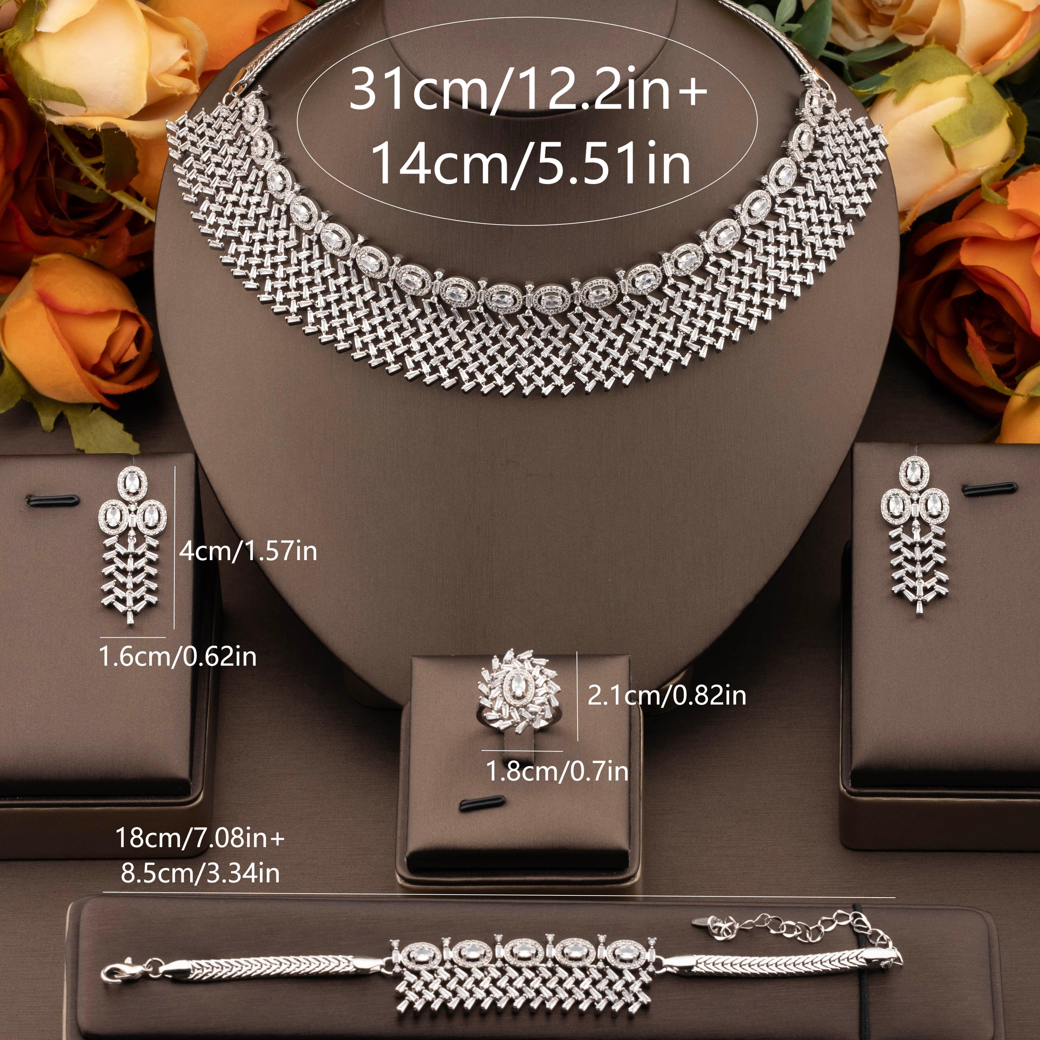 A classic retro-style jewelry set with shiny cubic zirconia mesh is suitable for ladies to wear at their weddings Item Picture