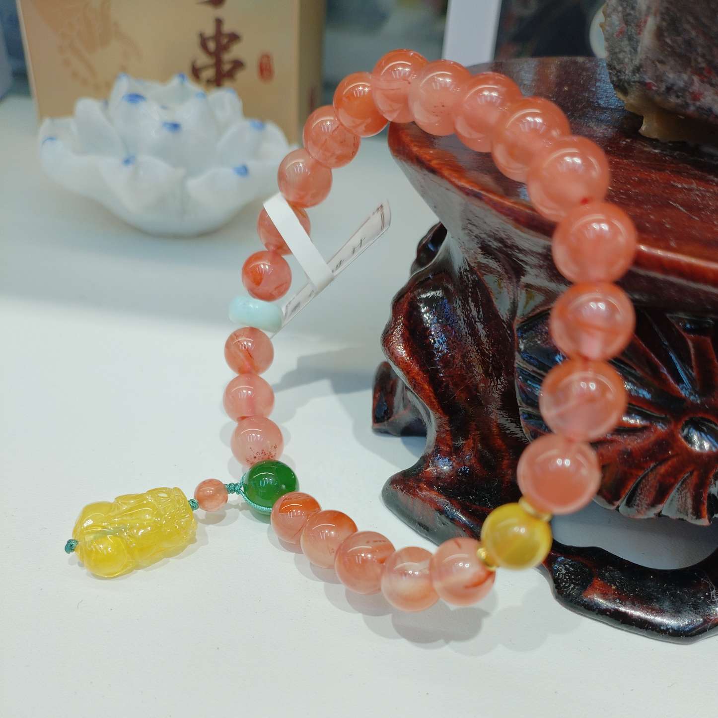 8mm natural crystal South red jade bracelet, amber, personalized original bracelet and jewelry, fashionable and versatile, simple and trendy gift for women details Picture