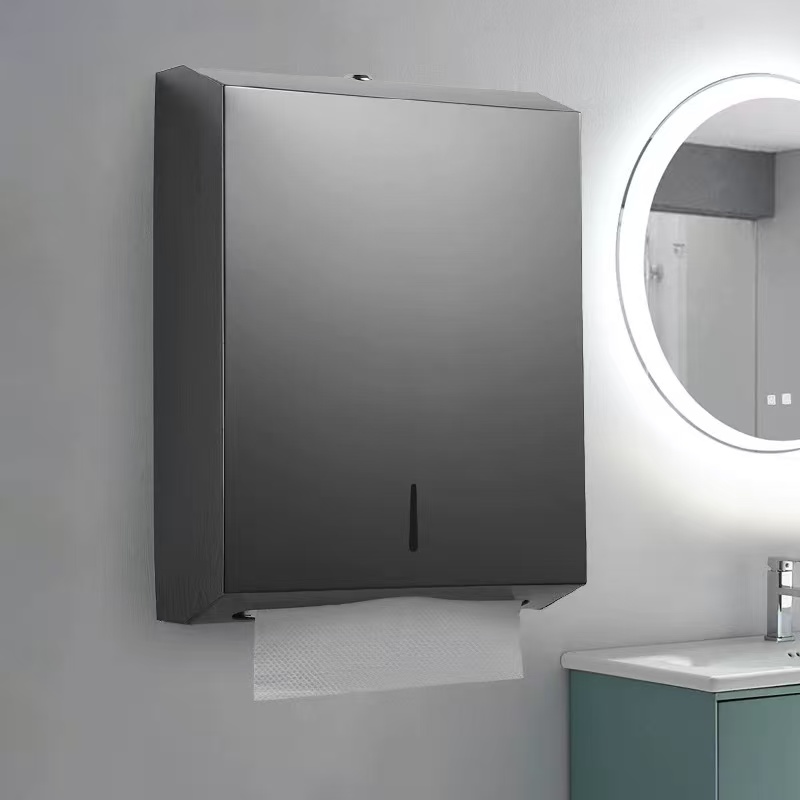 Wall-mounted hand towel box, stainless steel hotel, household, kitchen tissue box, bathroom, non-punching hand towel holder, large-capacity metal tissue box, tissue box, toilet paper, tissue box Application Scenario