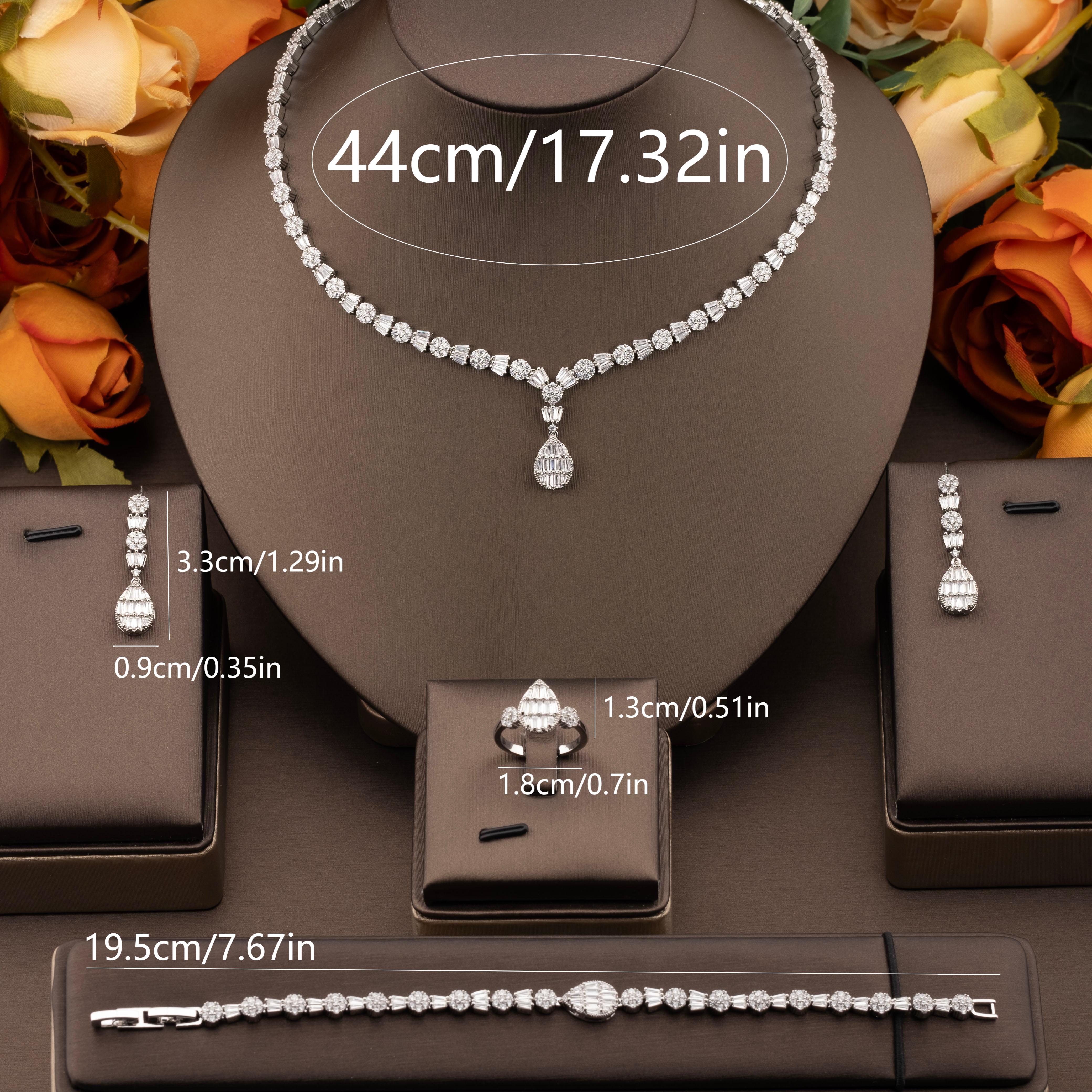 A luxurious jewelry set with sparkling cubic zirconia large teardrop design is suitable for ladies to wear at their weddings Item Picture