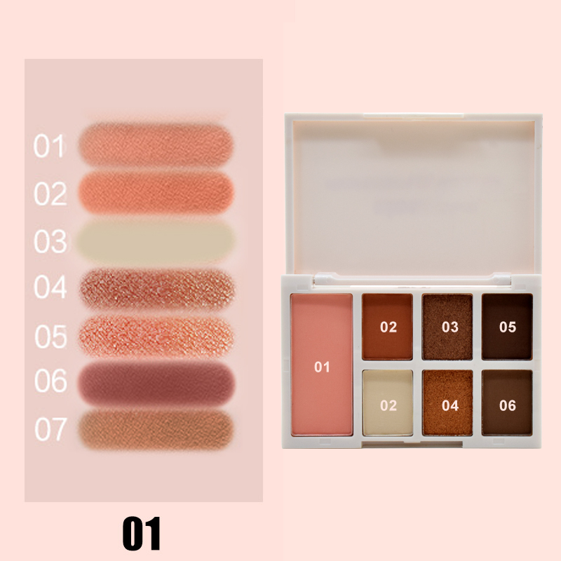 DOOUCI 跨境热销 经典热卖日常百搭显色腮红高光修容一体七色眼影盘 厂家批发彩妆眼影化妆品