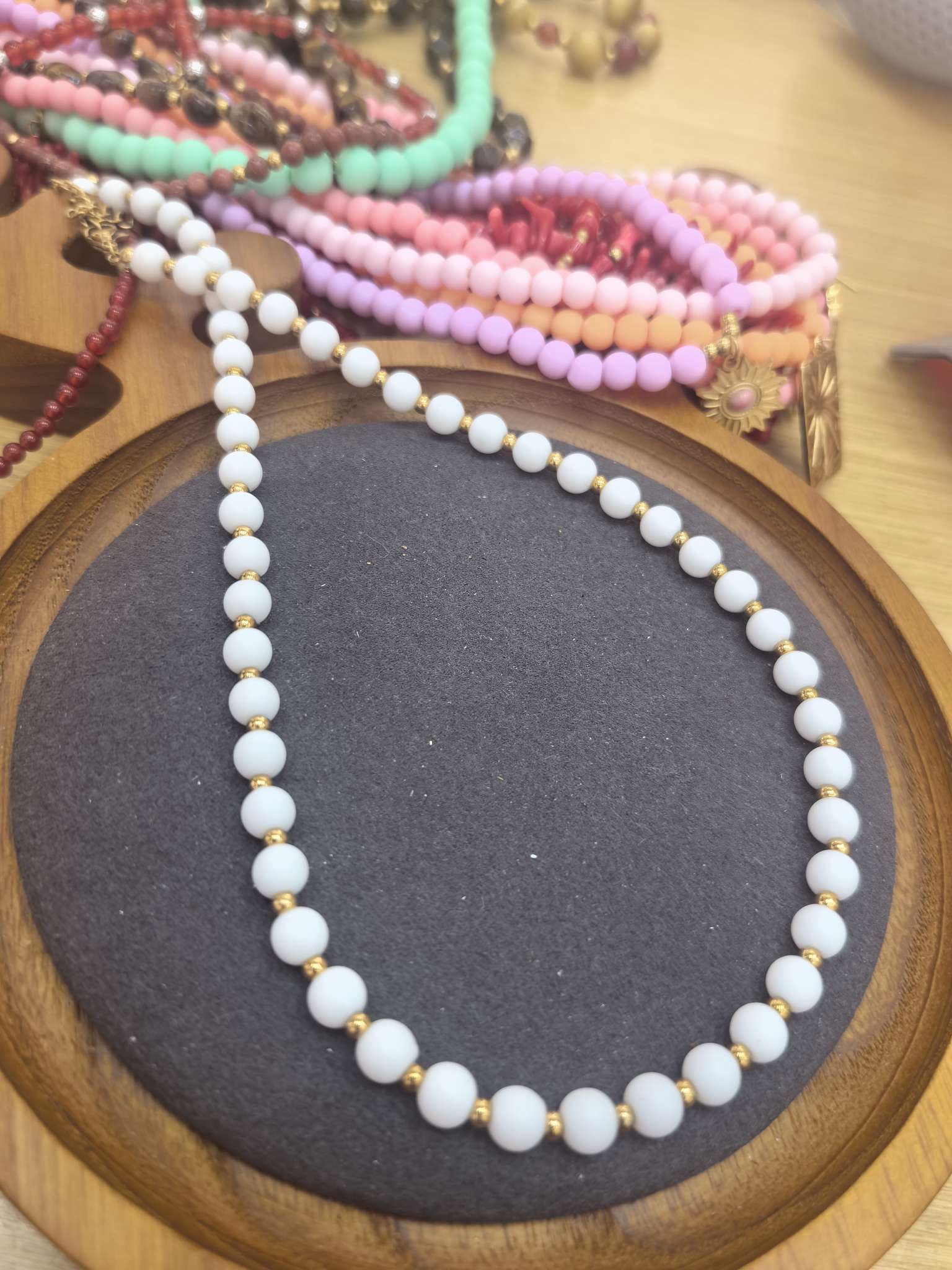 进口时尚珠宝女款金色玉坠天然石项链墨西哥饰品手饰精品时尚珠宝