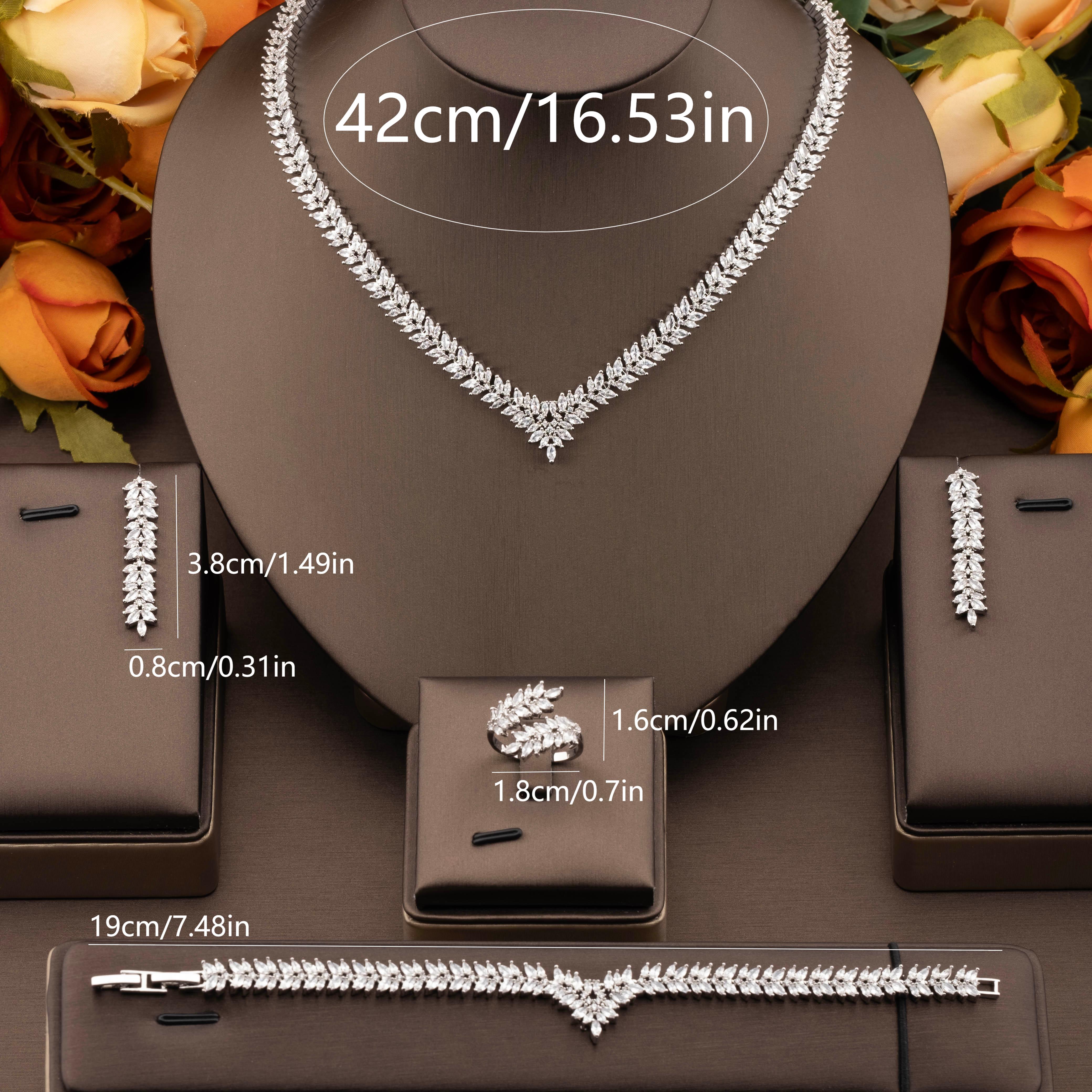 A luxurious and elegant jewelry set with cubic zirconia V-neck wheat ear design is suitable for ladies to wear at weddings Item Picture