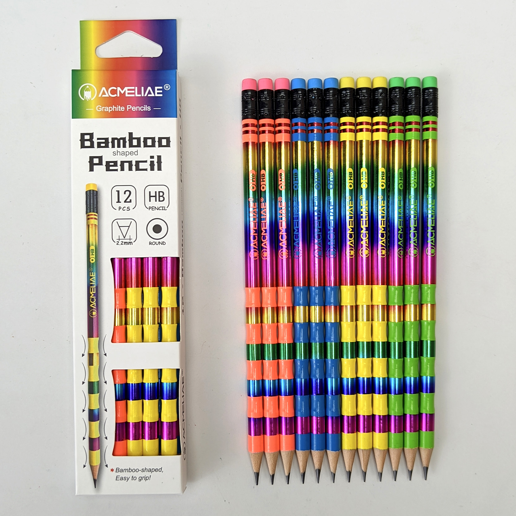 ACMELIAE P-6525 12pcs Bamboo HB Pencil Writing Pencil full figure