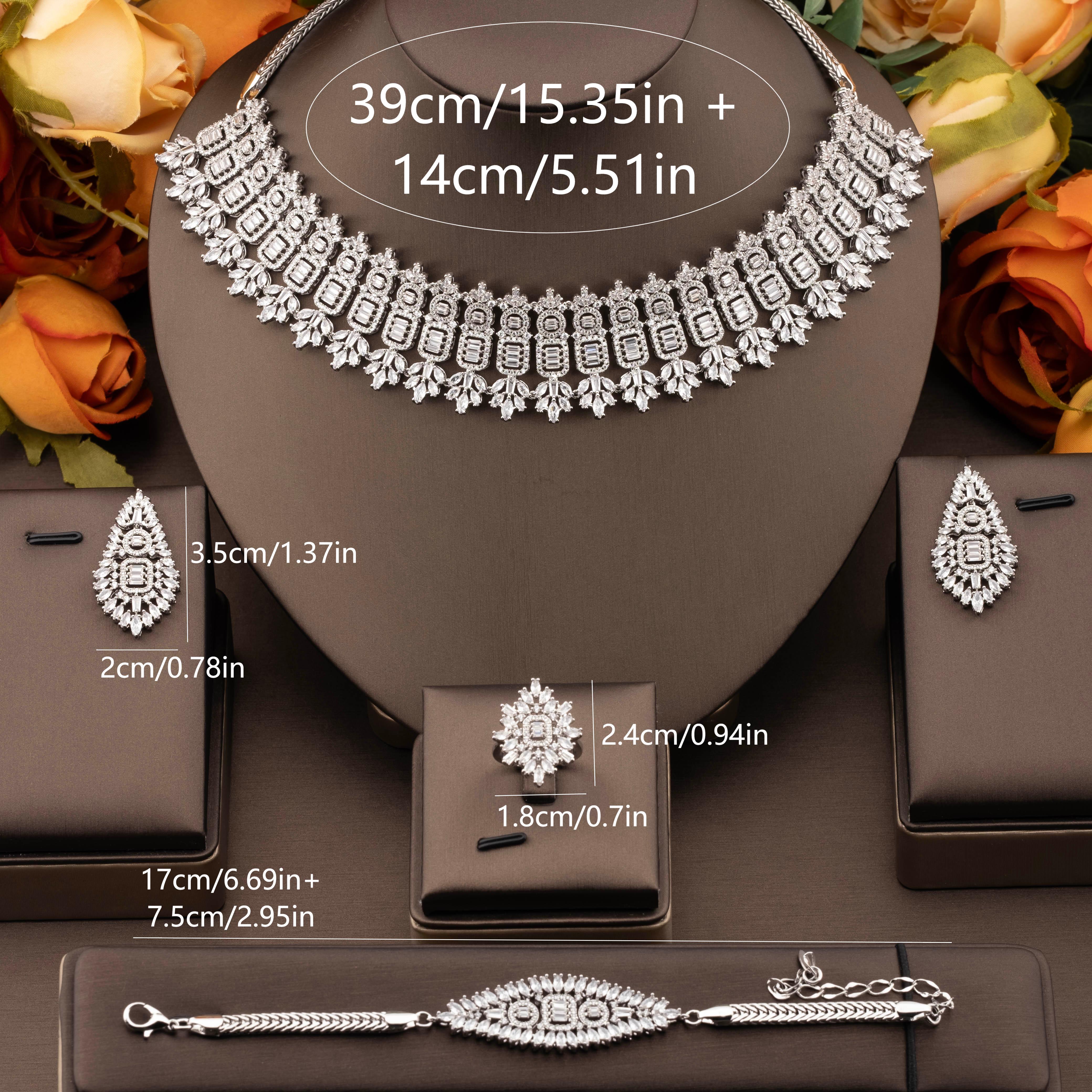 A set of elegant jewelry with a pendant design featuring shiny cubic zirconia bouquets is perfect for ladies' party banquets Item Picture
