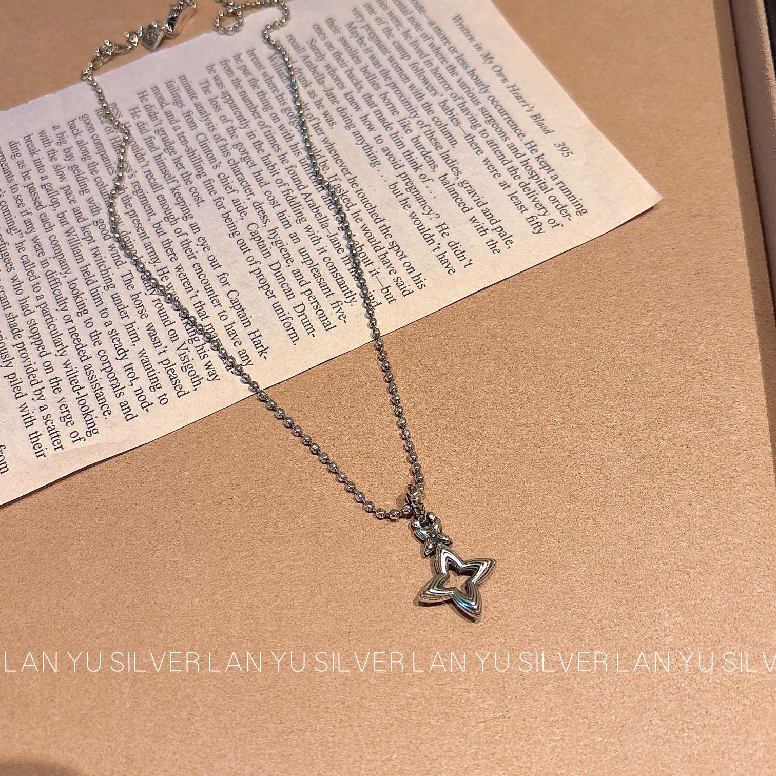 S925通体纯银幸运草黑银项链时尚简约酷炫百搭男女首饰配饰