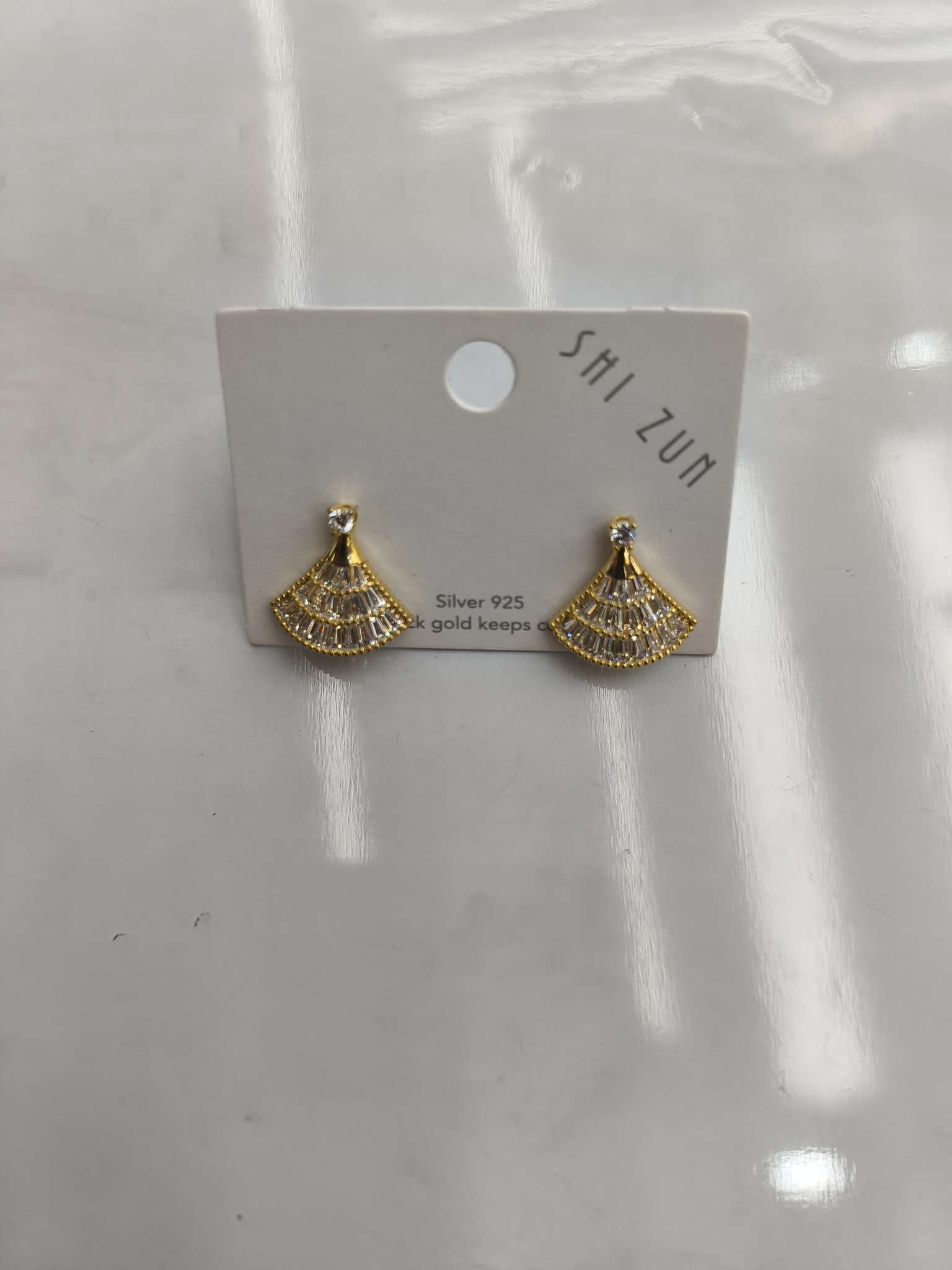 独特漂亮精致耳环新中式扇子气质精致耳钉纯银针微镶锆石扇形耳饰