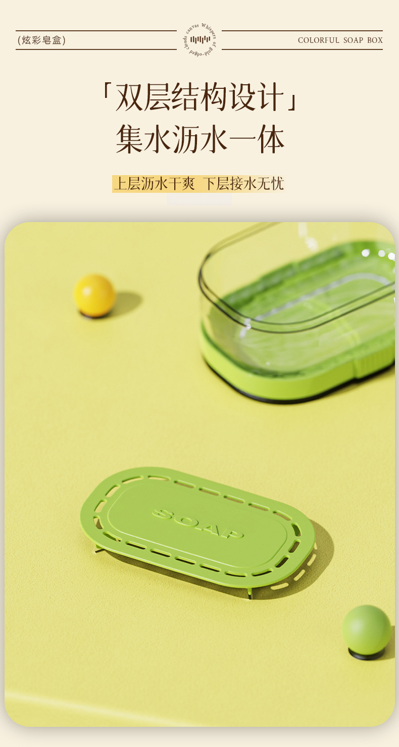 T54-TH-8071 Dopamine Double-layer Soap tray with lid, draining soap tray, Laundry soap dish detail image 10