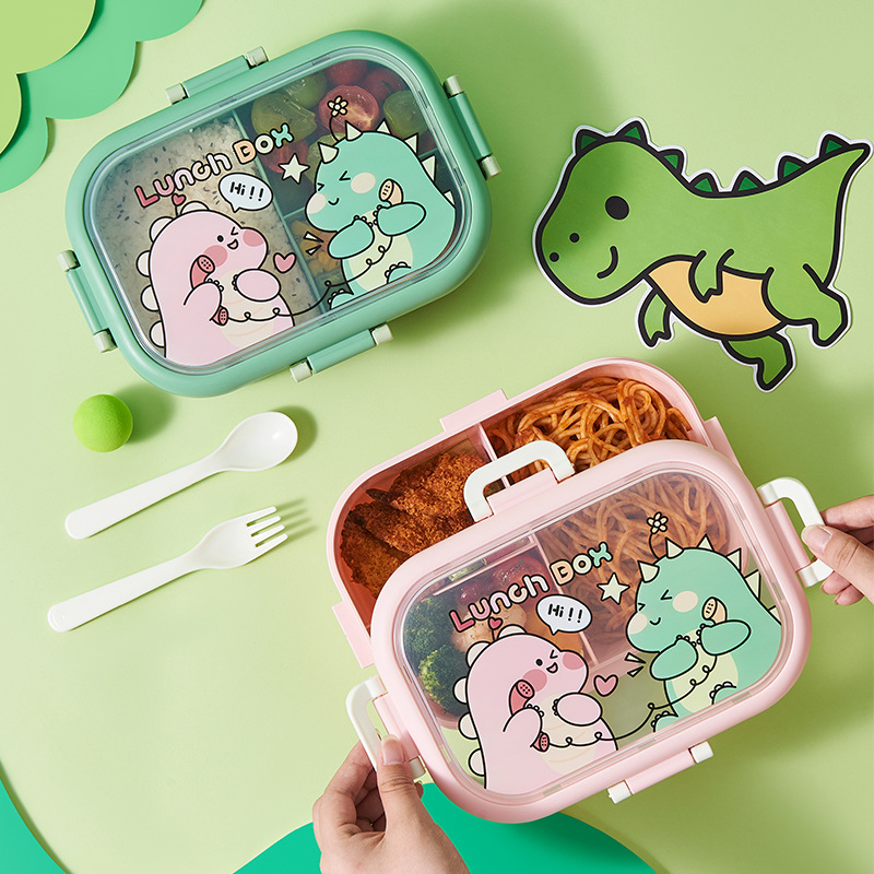 恐龙卡通分格便当盒 儿童可爱便携午餐盒 带餐具学生餐盒保鲜盒详情2