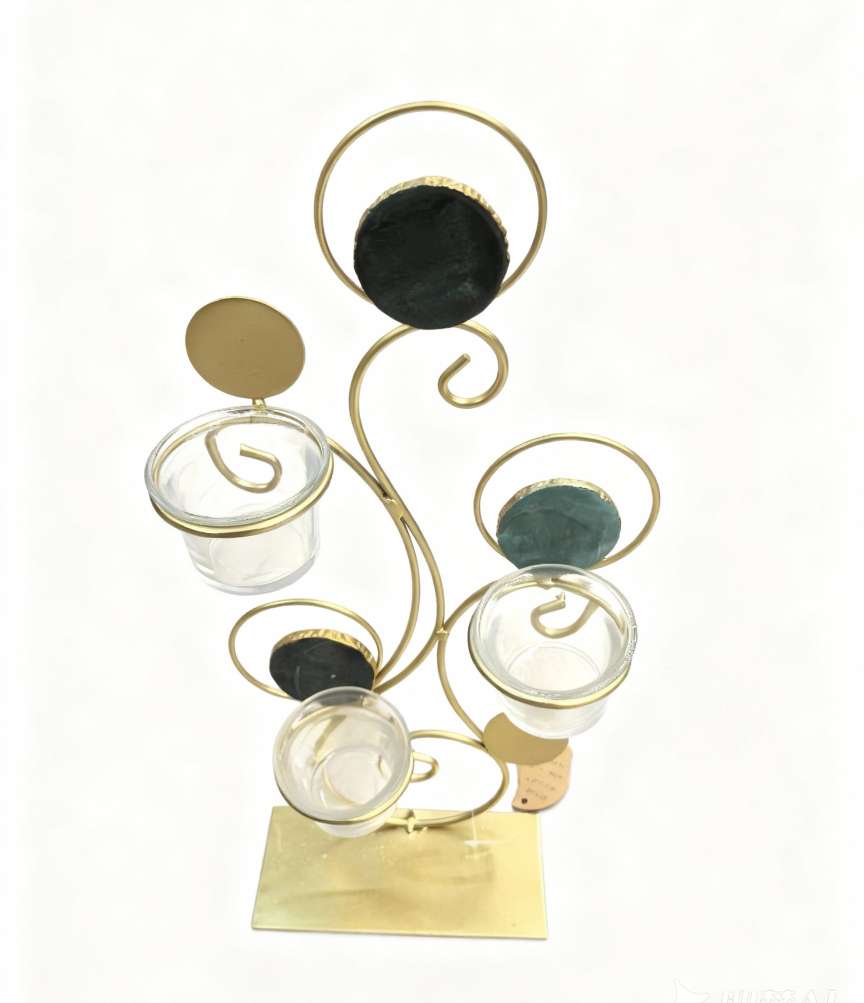 工艺品烛台摆件 室内装饰铁艺仿玛瑙创意轻奢风桌面摆件 客厅卧室玄关浪漫烛光晚餐装饰道具3杯详情图4